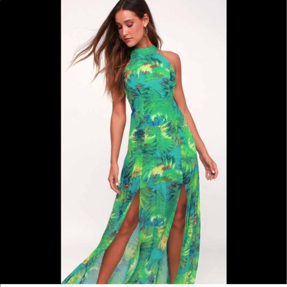 SOLD - Green tropical print maxi dress